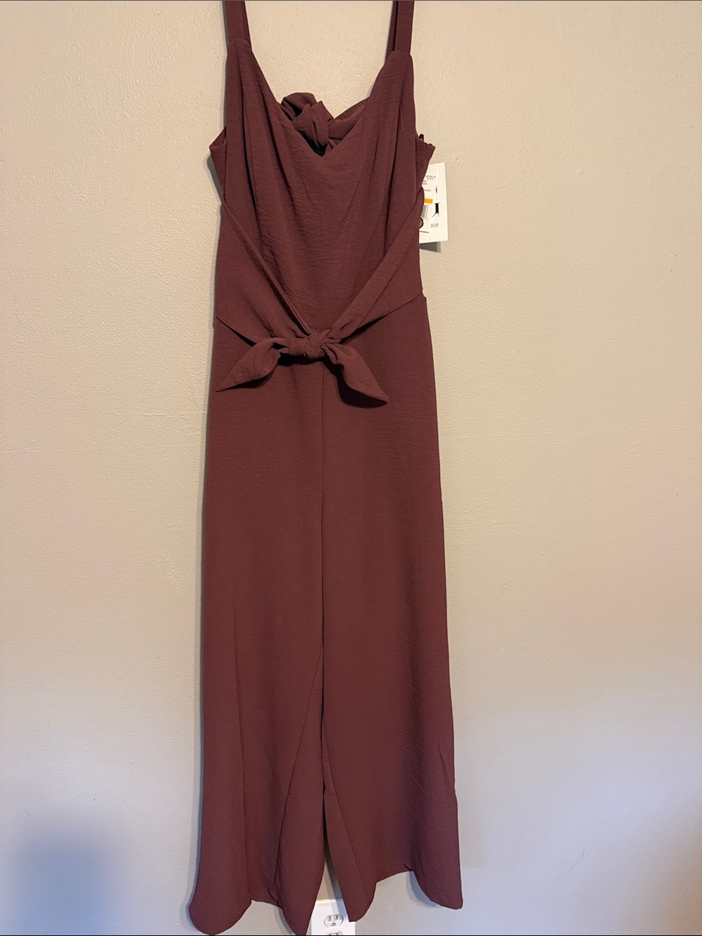 Sleeveless Tie-Waist Wide-Leg Jumpsuit in Burgundy